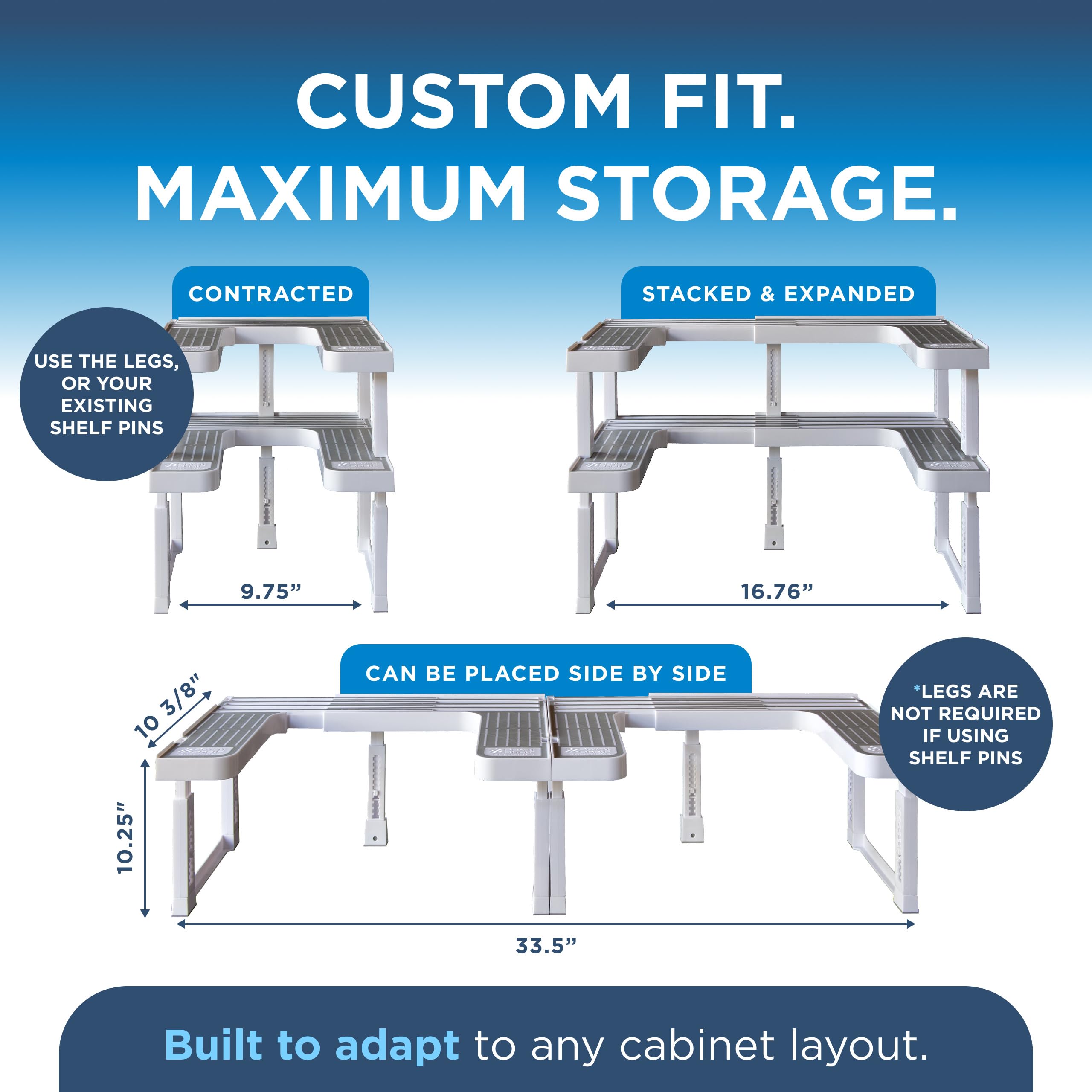 Spicy Shelf 3.0 two-tier setup maximizes cabinet space for spices.