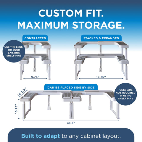 Spicy Shelf 3.0 two-tier setup maximizes cabinet space for spices.