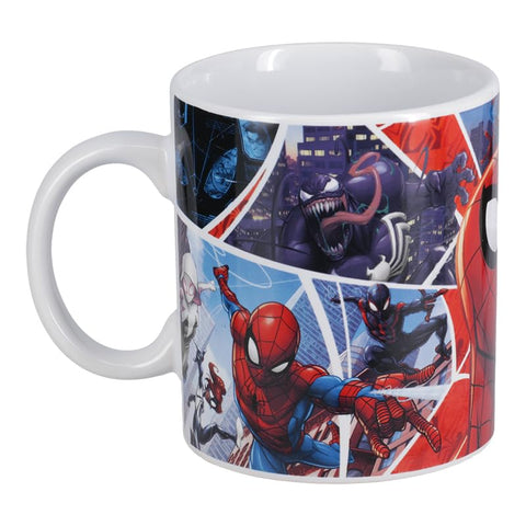 Spider-Man mug features ergonomic handle for comfortable grip.