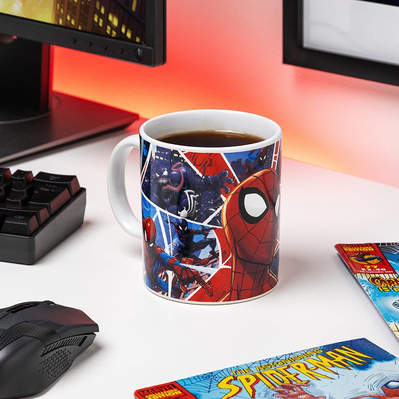 Spider-Man mug large capacity showcases vibrant collage for tea or cocoa.