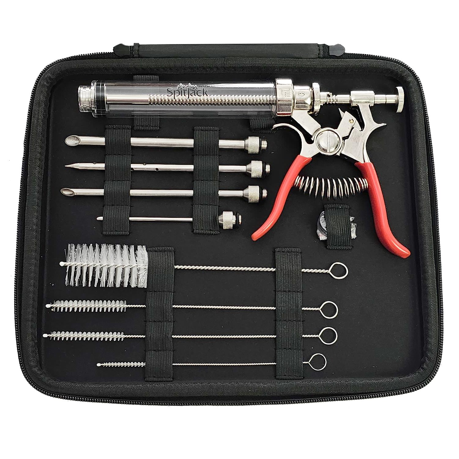 SpitJack PULSE in use during barbecuing, demonstrating controlled injections.