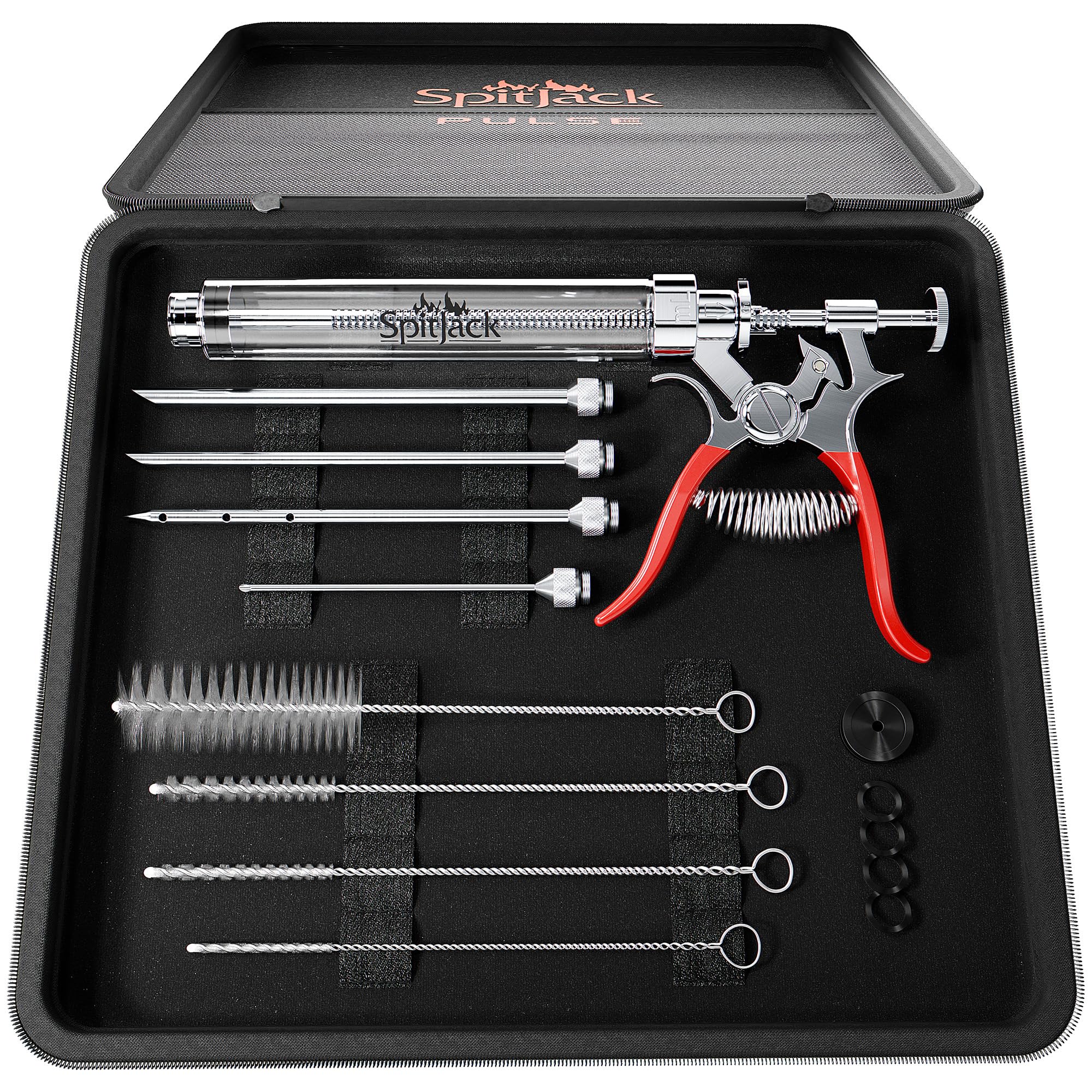 SpitJack PULSE meat injector full view showing complete kit for easy injections.