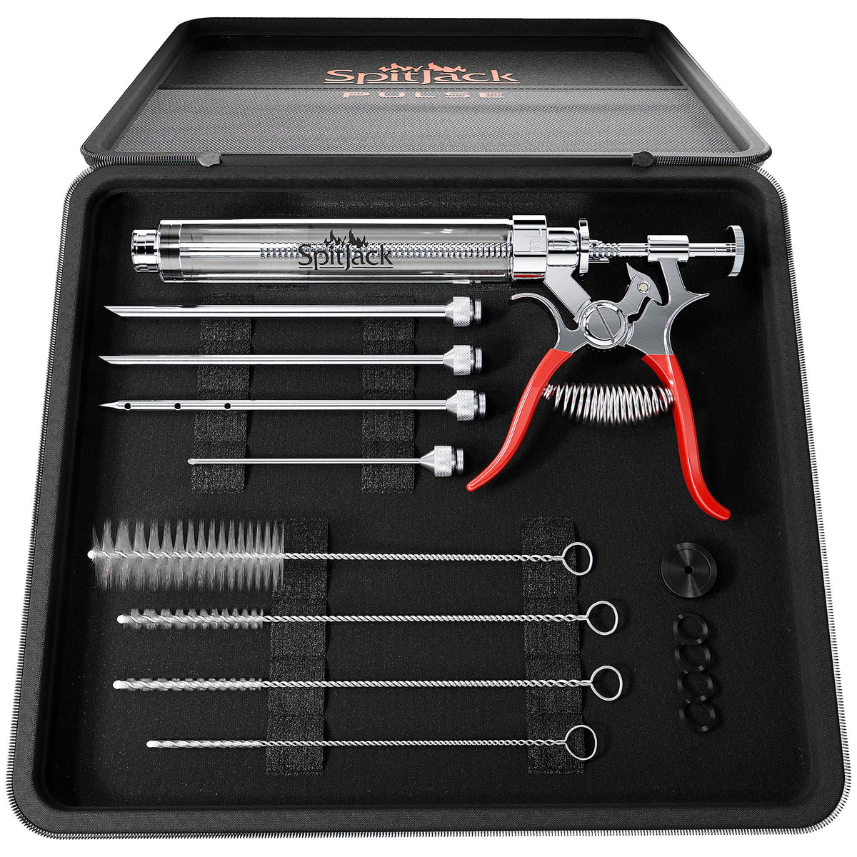 SpitJack PULSE meat injector full view showing complete kit for easy injections.