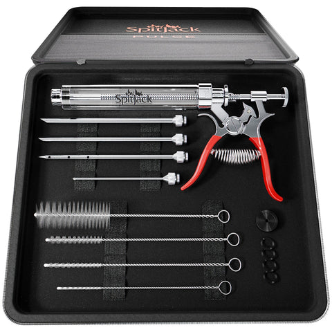 SpitJack PULSE meat injector full view showing complete kit for easy injections.