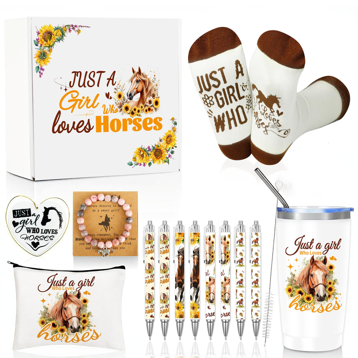Splendest sunflower horse tumbler; keeps drinks hot or cold for hours.