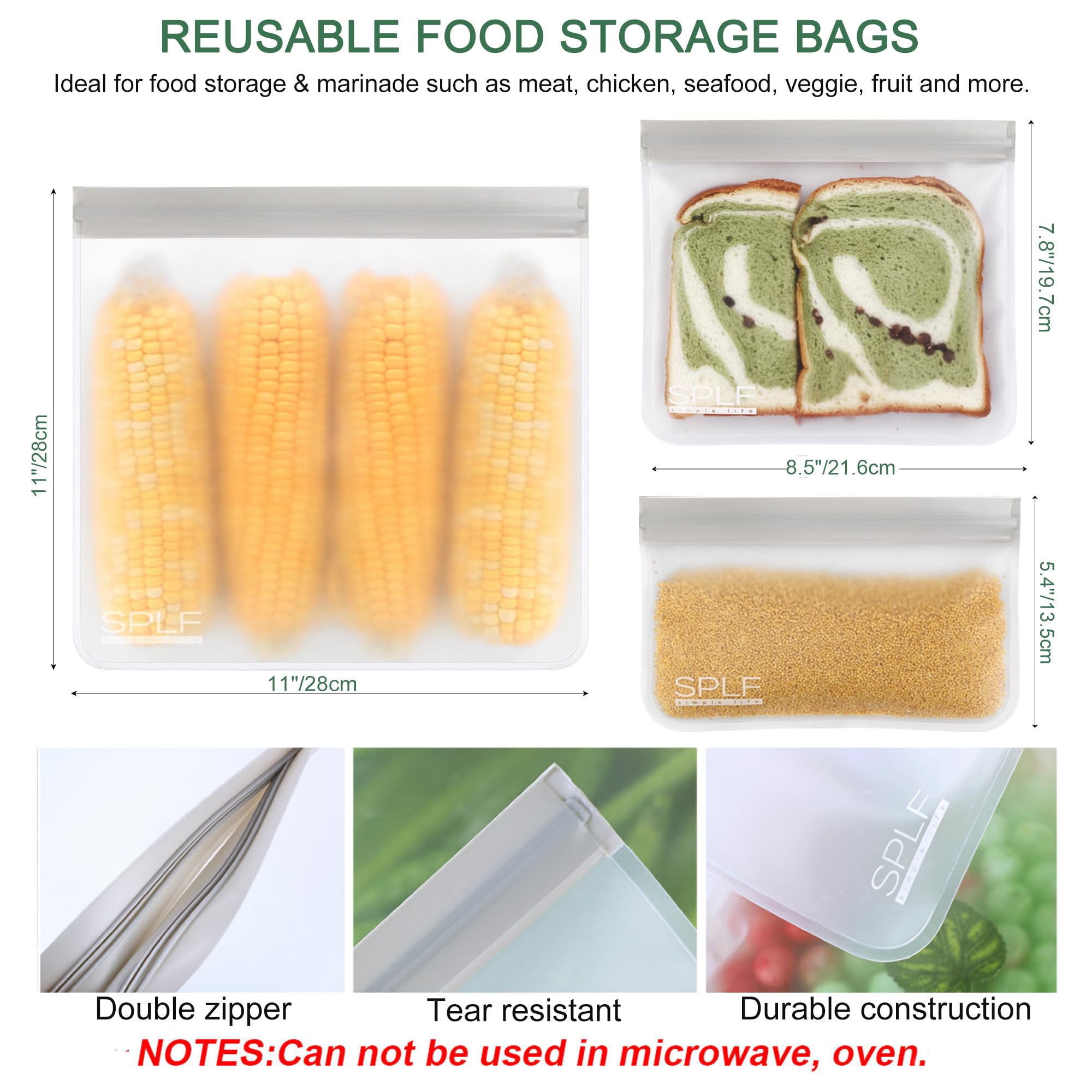 SPLF freezer-safe bags keep foods fresh without freezer burn.