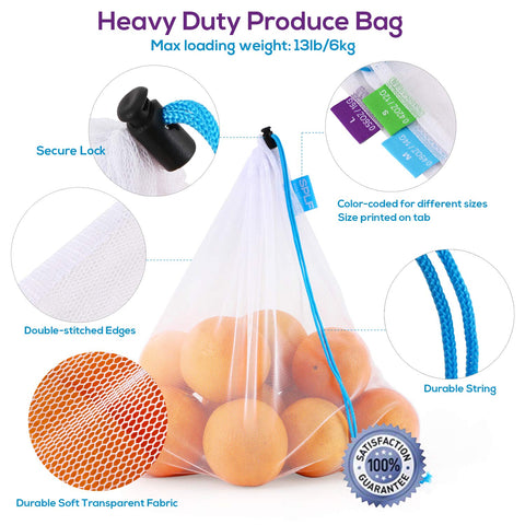 SPLF large 12x17 mesh bag sturdy for fruits and bulk items.
