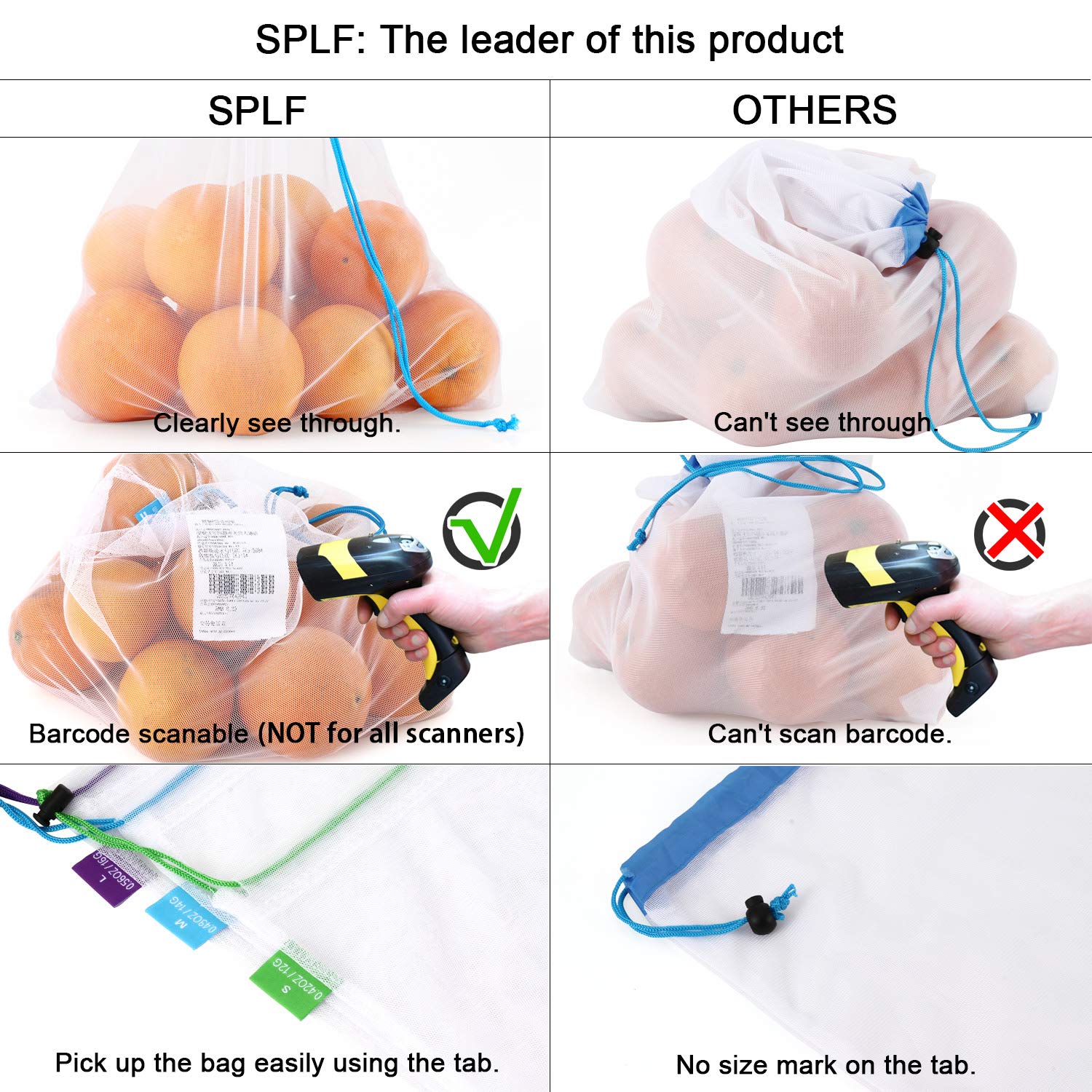SPLF small 12x8 mesh bag with drawstring ideal for berries and snacks.