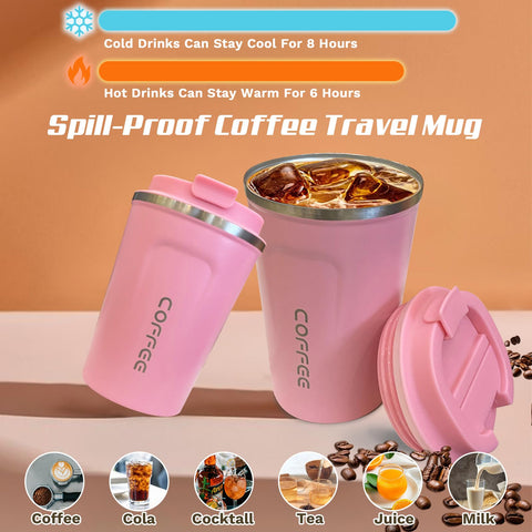 SPLMIFA pink stainless steel vacuum insulated 12oz mug keeps drinks hot or cold.
