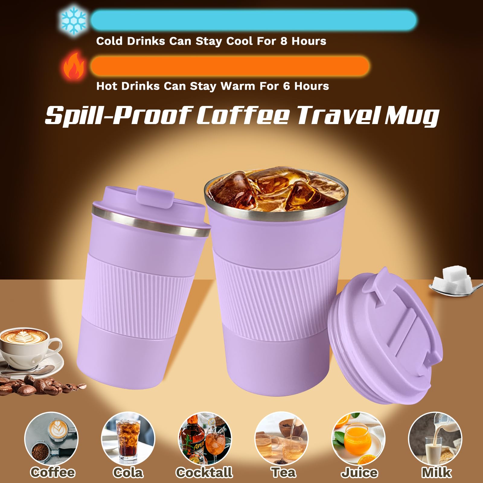 SPLMIFA 12oz travel mug lid open showing easy one-handed access and quick drinks.