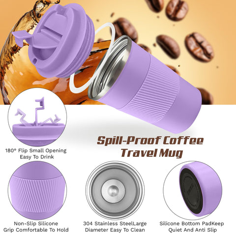 SPLMIFA 12oz travel mug silicone sleeve improves grip during commutes.