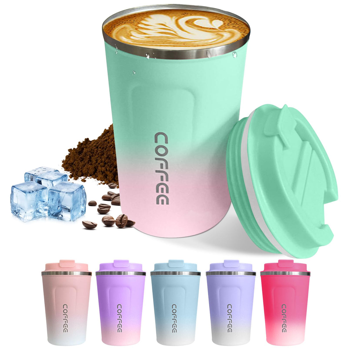SPLMIFA travel mug 12oz green pink leak proof on the go with lid