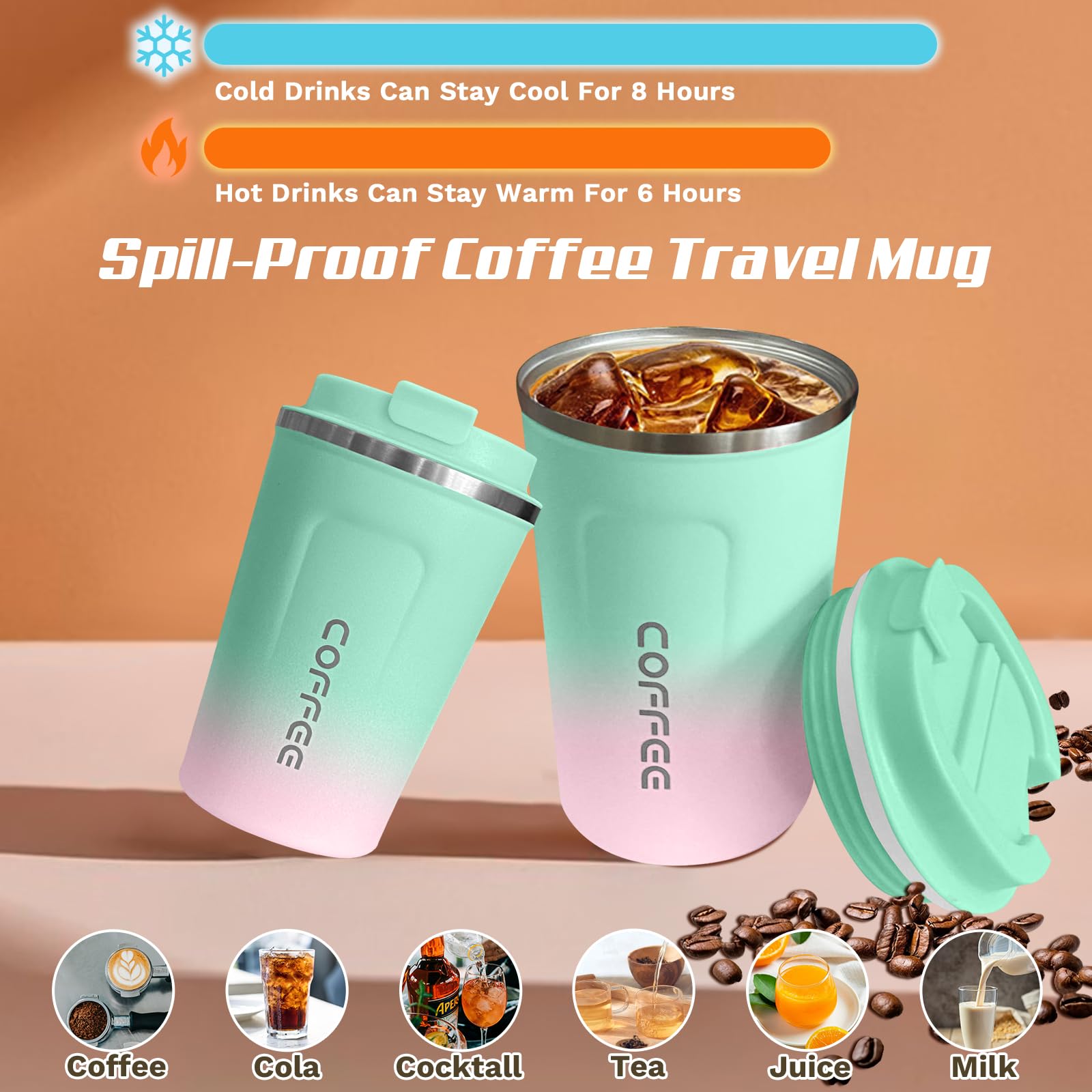 SPLMIFA travel mug lid closeup in green showing leak-proof seal