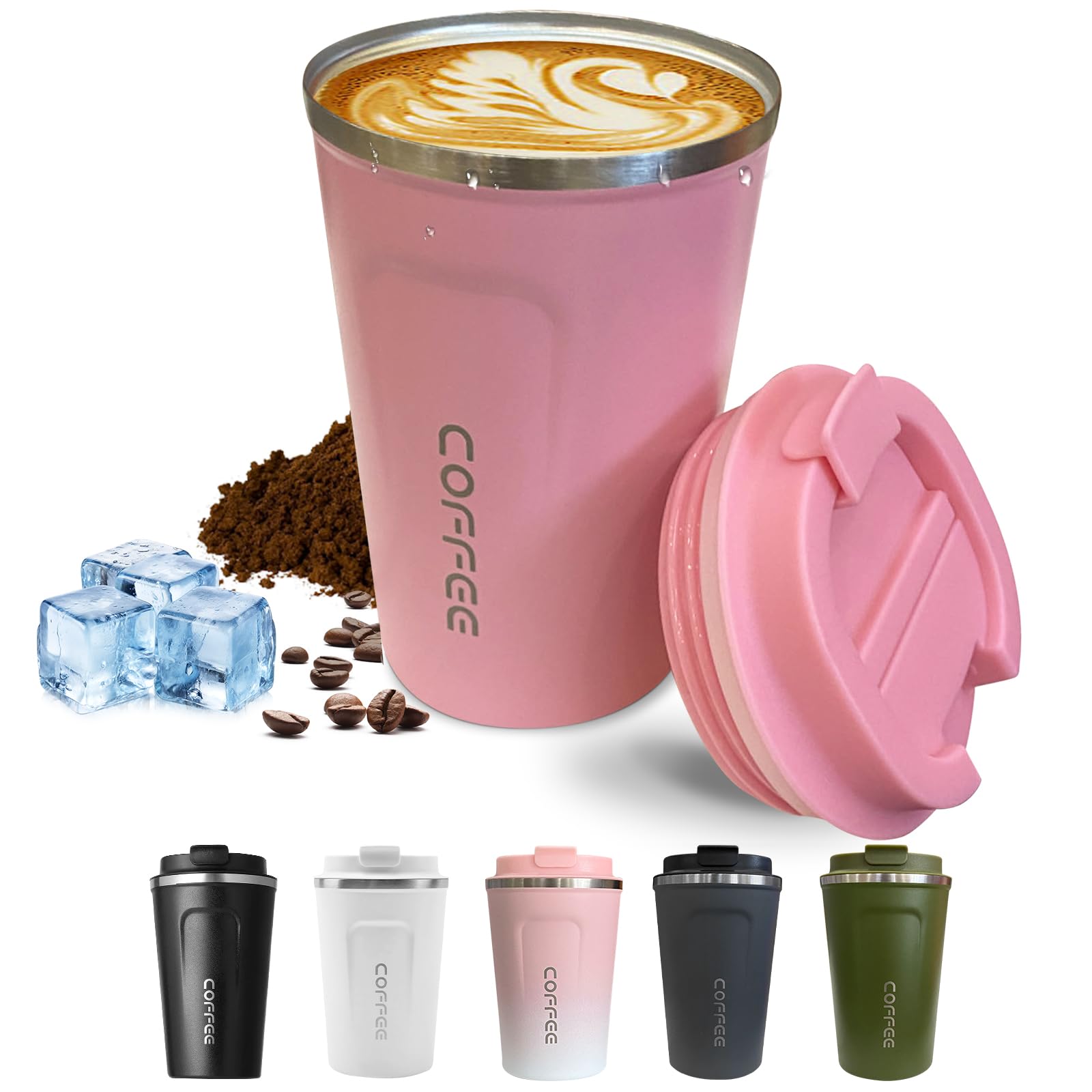 SPLMIFA travel mug pink 12oz with leakproof lid for on-the-go coffee.