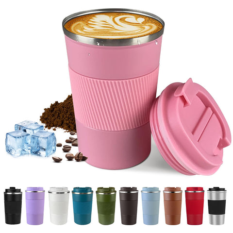 SPLMIFA pink 12oz travel mug with vacuum insulation keeps beverages hot longer