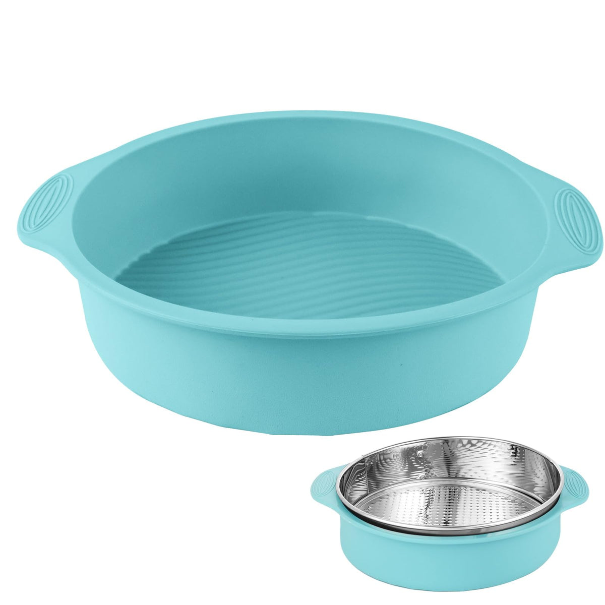 Spmarkt 10-inch round silicone cheesecake pan protector for leakproof water bath baking.