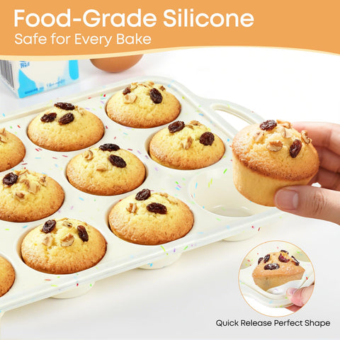 Spmarkt silicone muffin pan handles close-up, easy grip for safe oven transfer