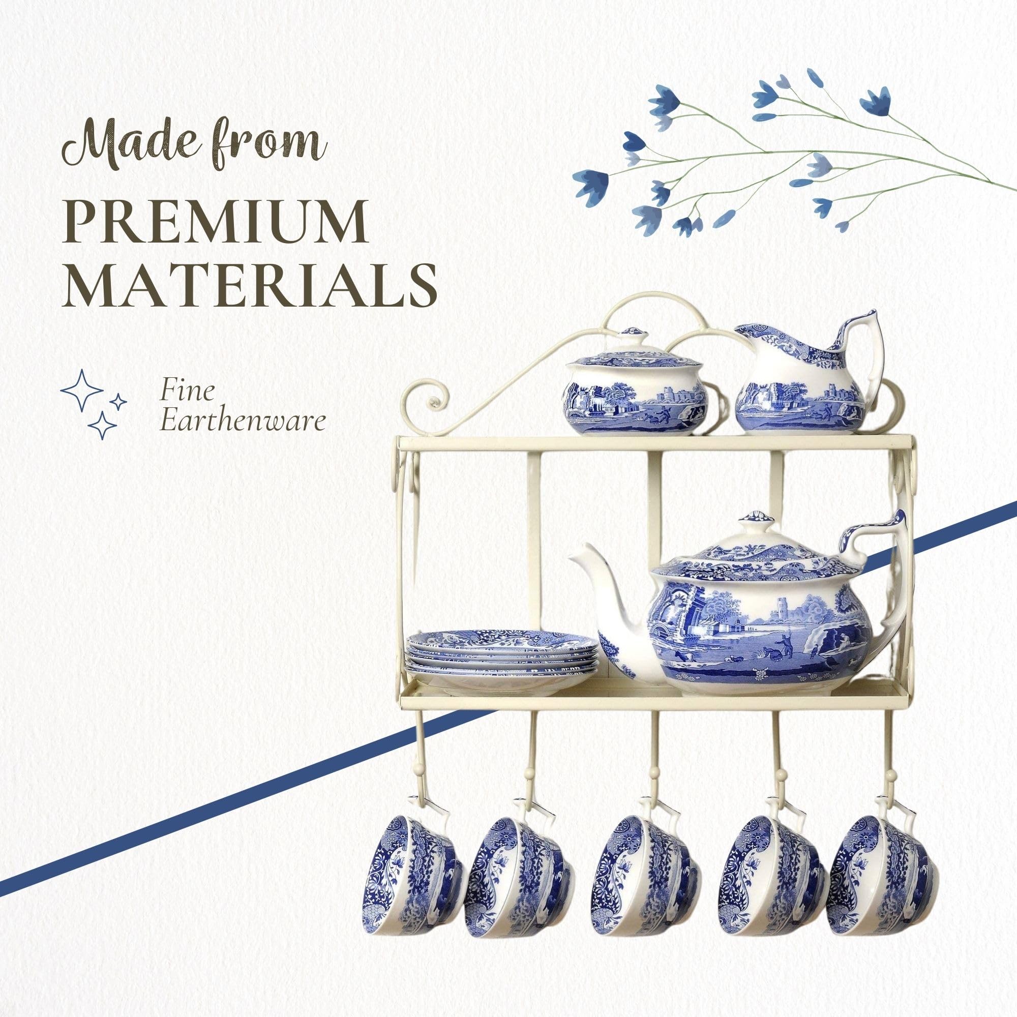 Spode Blue Italian cake server closeup, durable porcelain quality enhances table presentation.