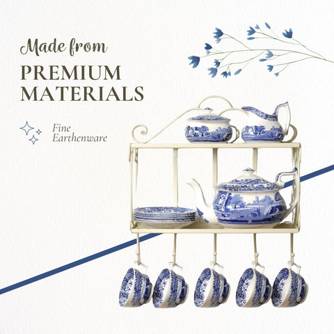 Spode Blue Italian cake server closeup, durable porcelain quality enhances table presentation.