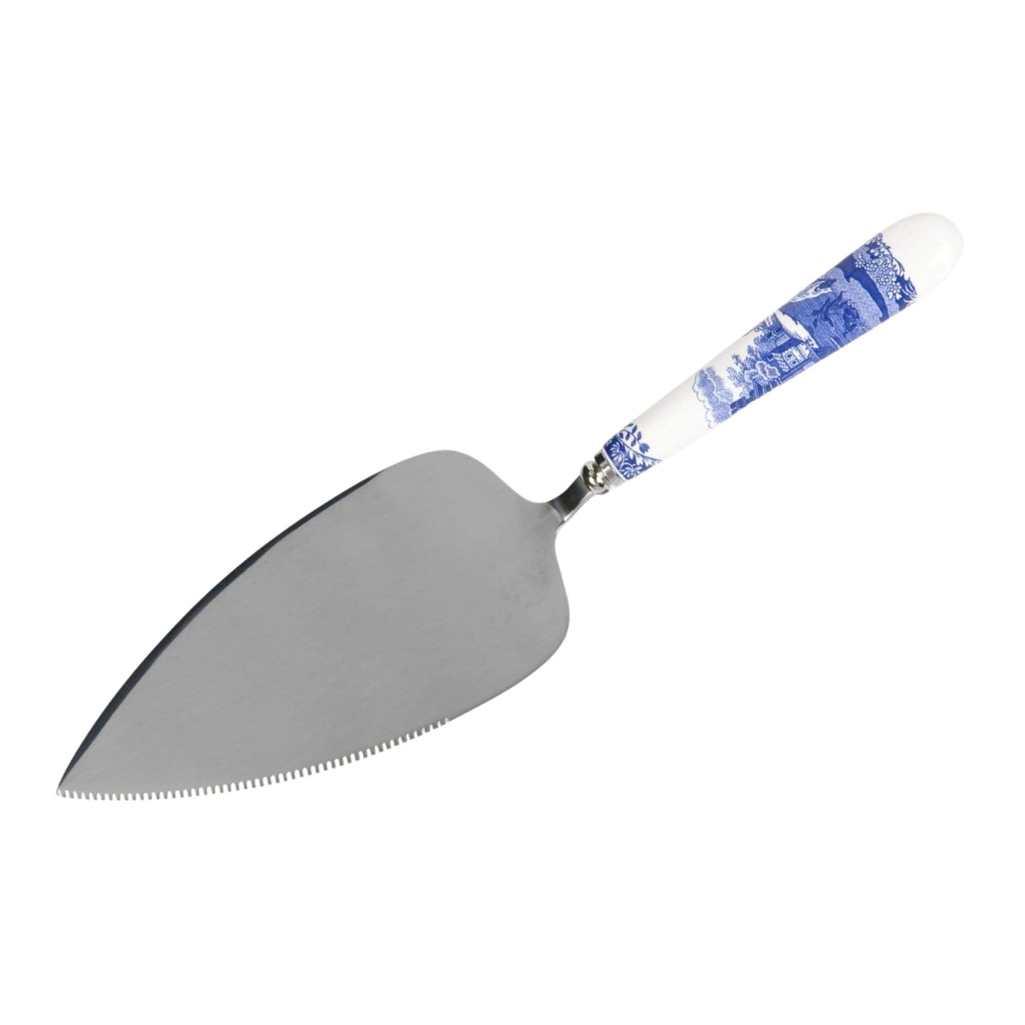 Spode Blue Italian cake server front view, elegant countryside scene for stylish dessert service.