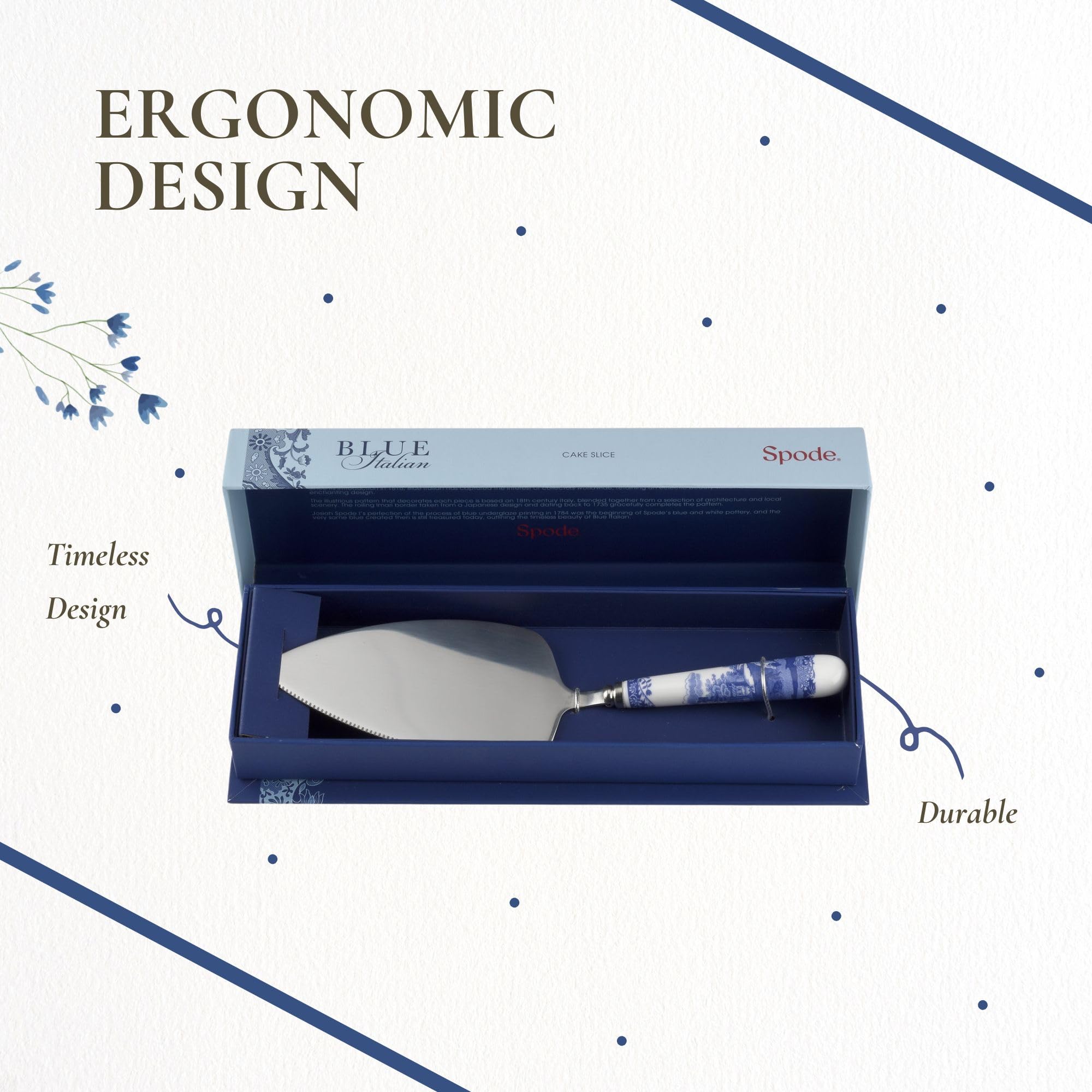 Spode Blue Italian cake server oriental detailing adds decorative flair.