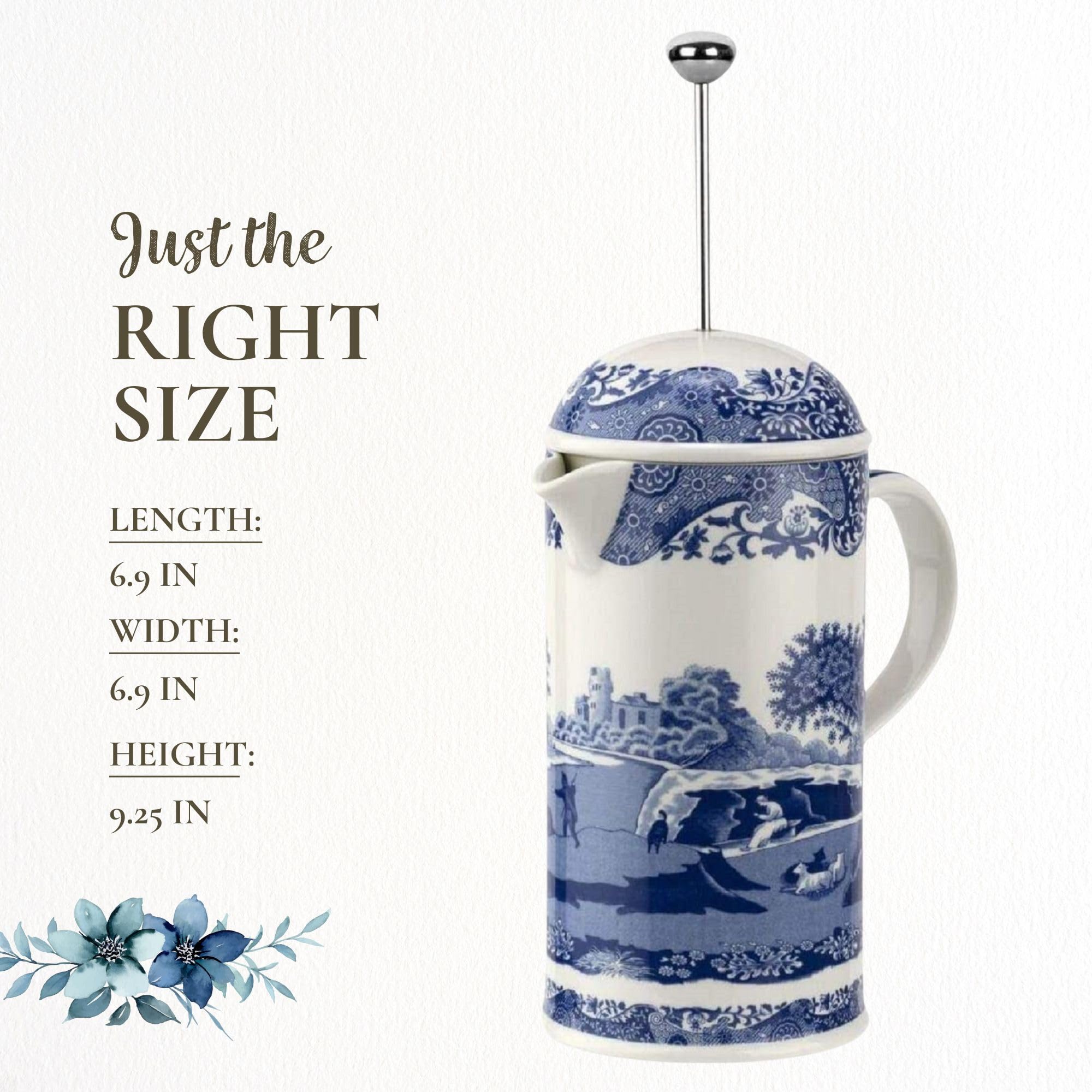 Spode Blue Italian French Press coffee cart display as stylish centerpiece