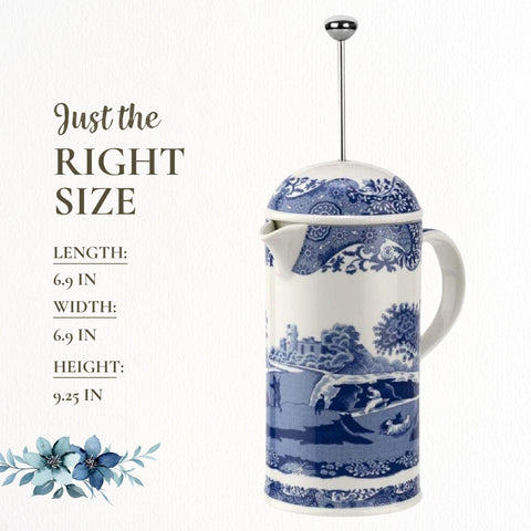 Spode Blue Italian French Press coffee cart display as stylish centerpiece