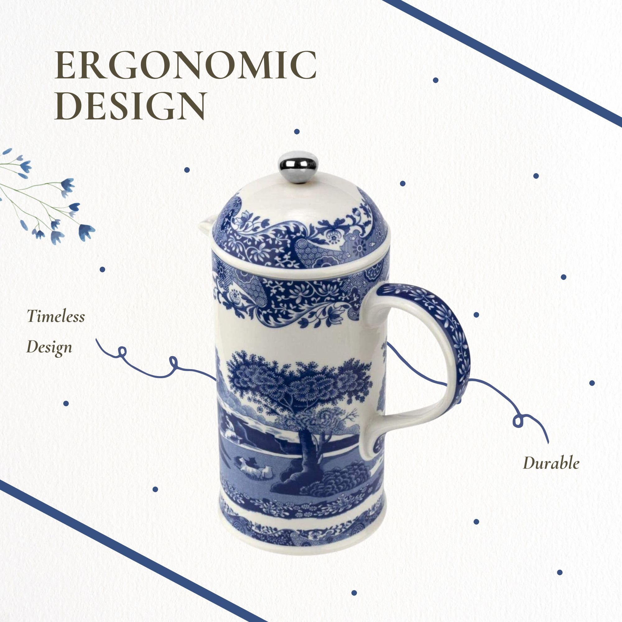 Spode Blue Italian French Press dishwasher safe for easy cleanup