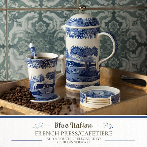 Spode Blue Italian French Press stainless steel plunger delivers smooth brews