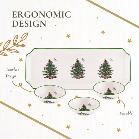 Spode Christmas-table decoration adds color and charm to holiday buffets.