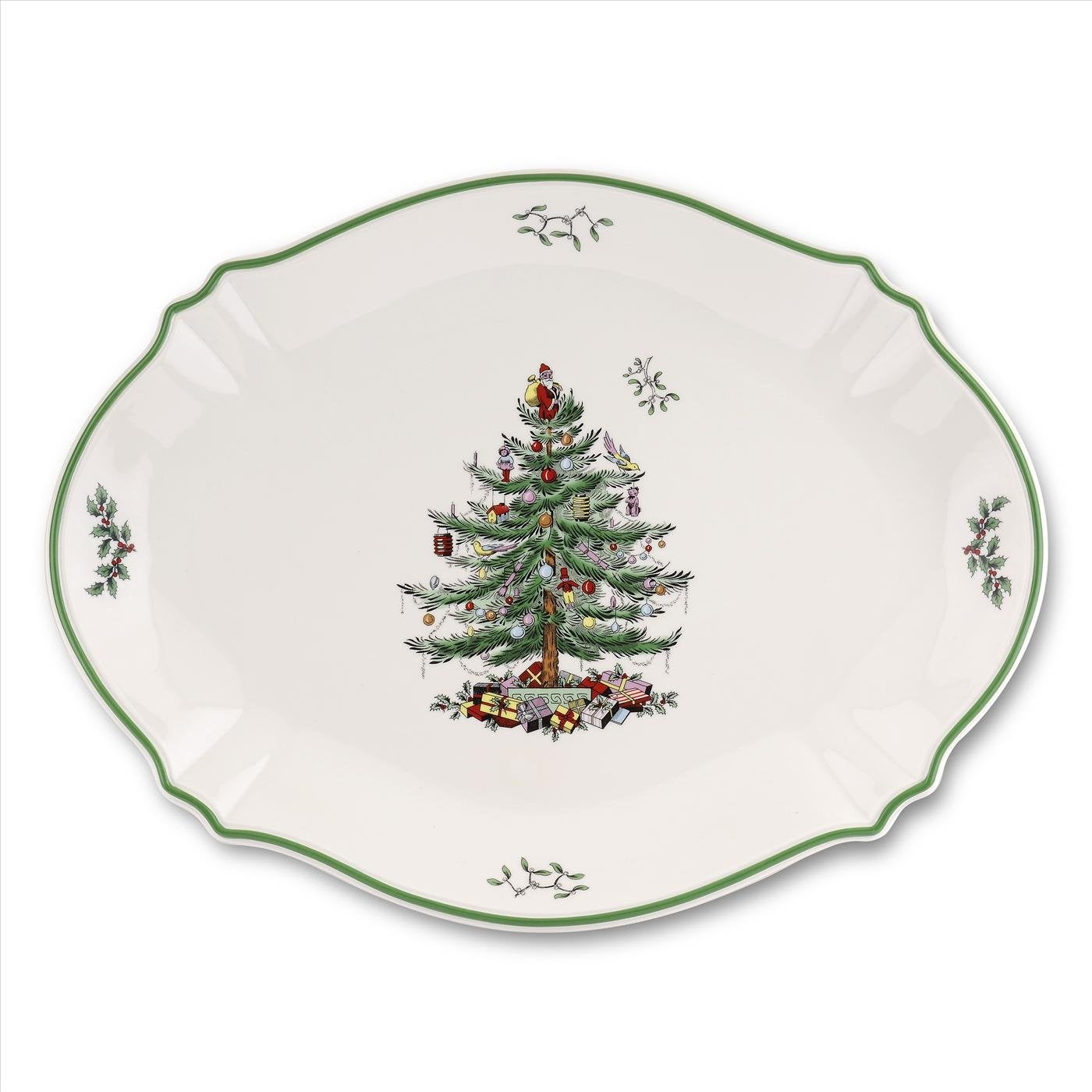 Spode Christmas Tree 17-inch oval platter with generous serving surface for meats and fruits.