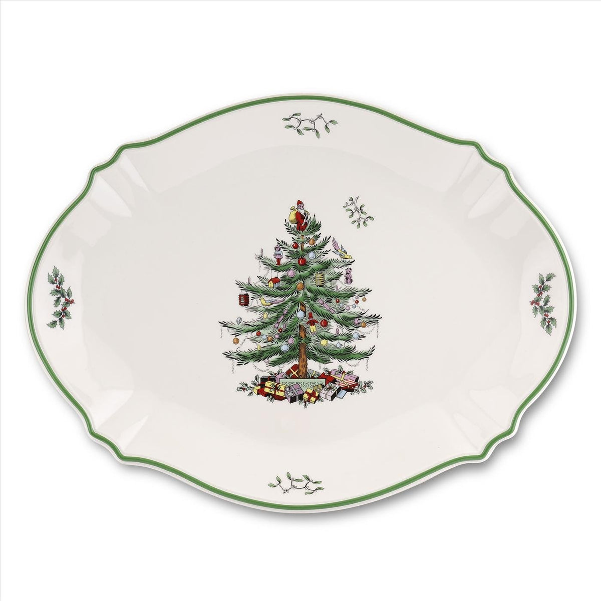 Spode Christmas Tree 17-inch oval platter with generous serving surface for meats and fruits.