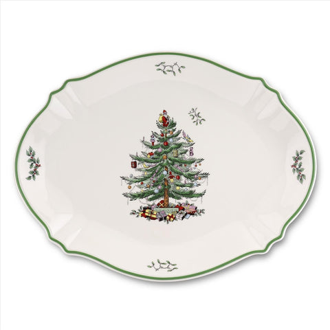 Spode Christmas Tree 17-inch oval platter with generous serving surface for meats and fruits.