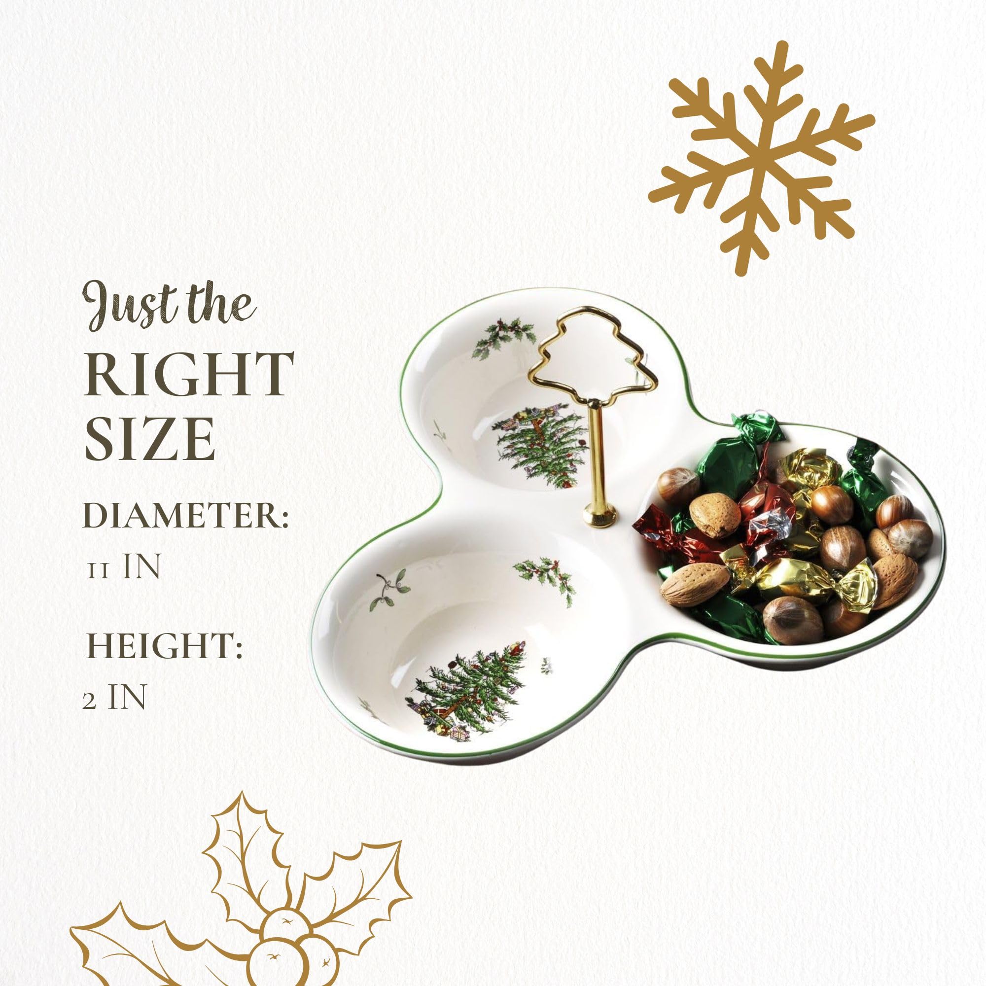 Spode Christmas Tree tray elevates dessert and condiment service with style.
