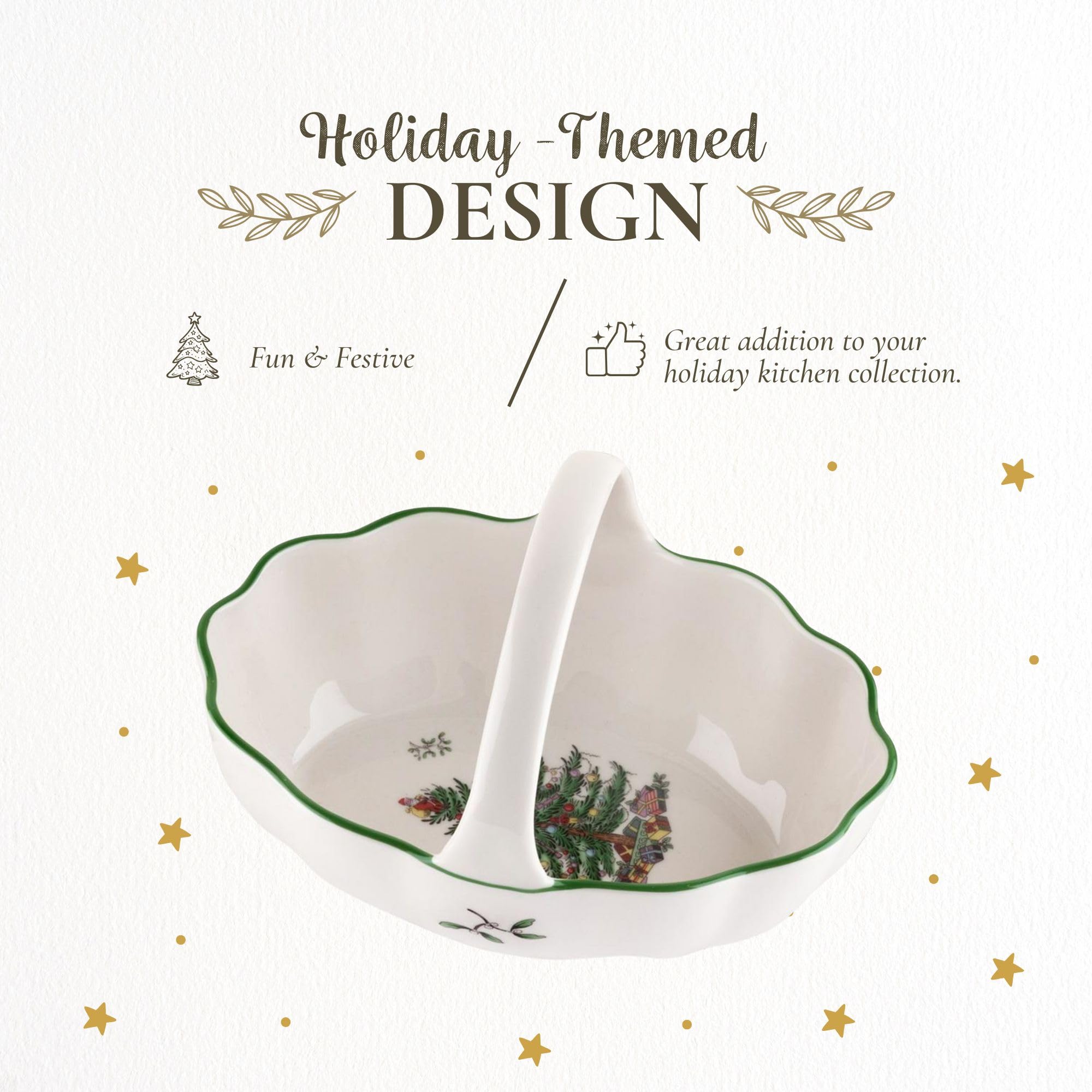 Spode Christmas Tree Basket with nuts ready for holiday snacking.