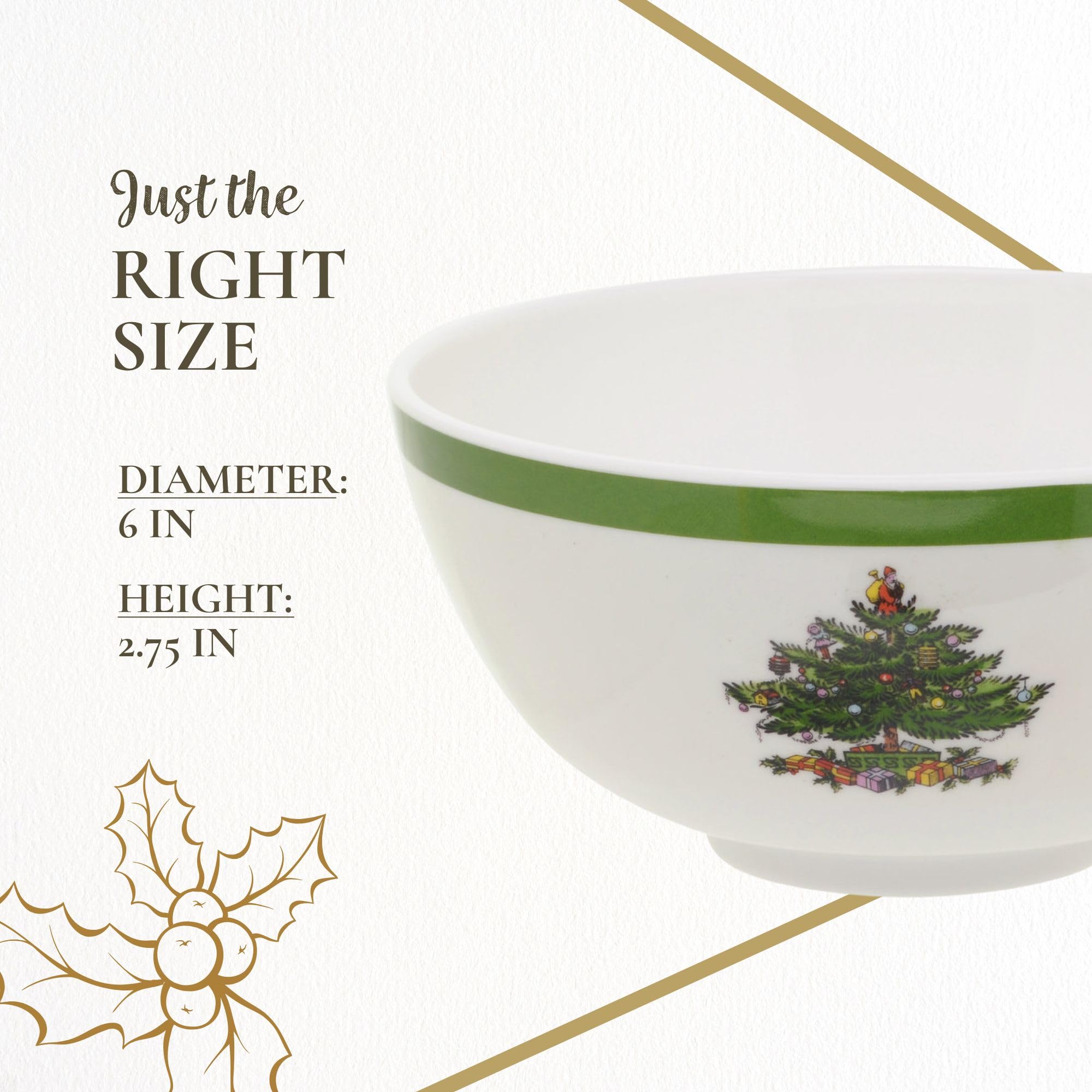 Spode bowls, compact set of four, easy storage after festive meals.