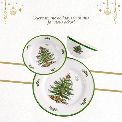 Spode Christmas Tree bowls, outdoor-use view, ideal for Christmas picnics.