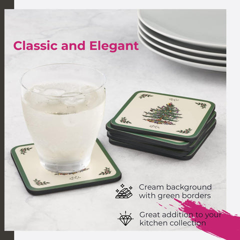Spode Christmas Tree coaster with stain-resistant finish for easy cleaning.