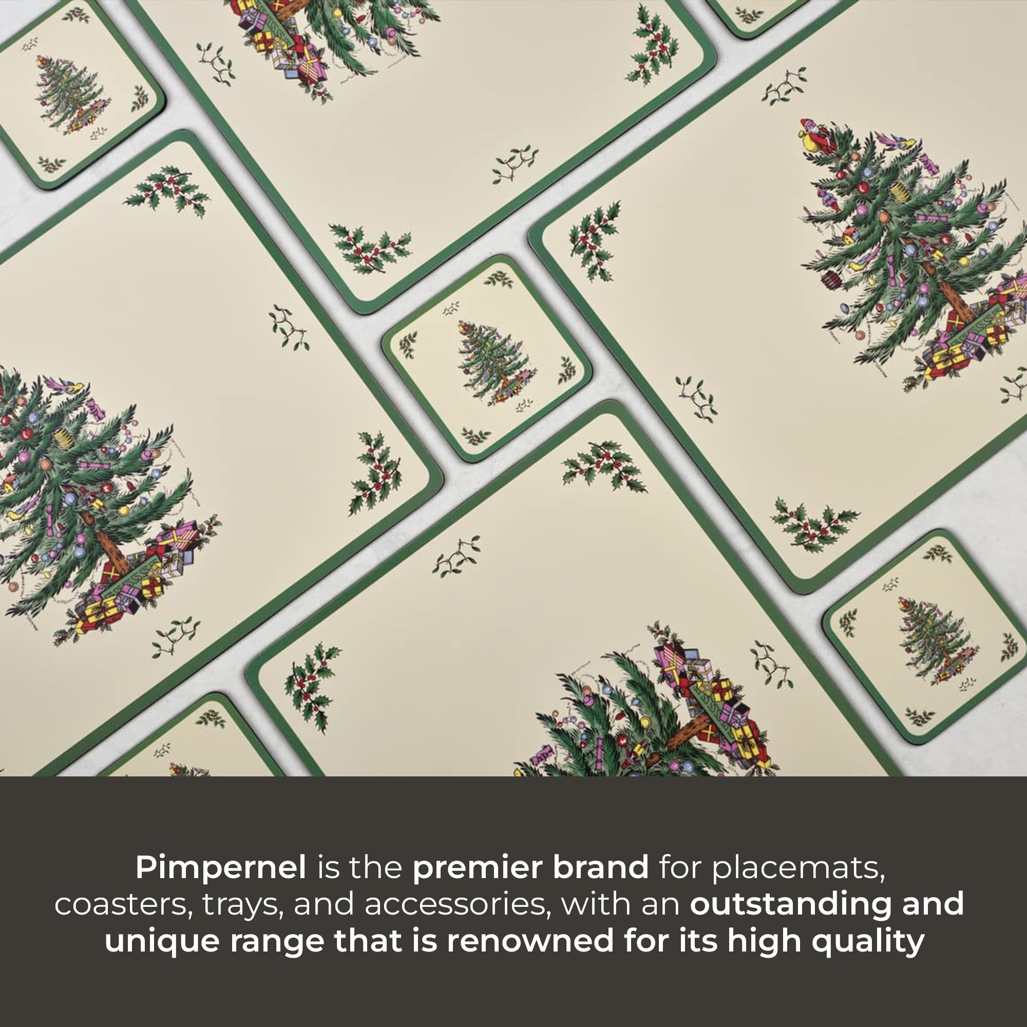 Spode Christmas Tree set shown with coordinating placemats for complete decor.