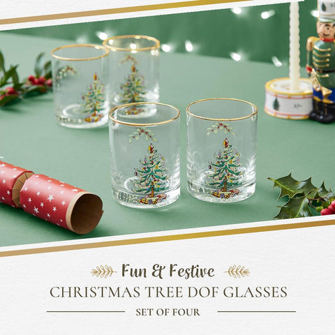 Spode glass with 22k gold trim showcases festive details for luxe holiday sipping