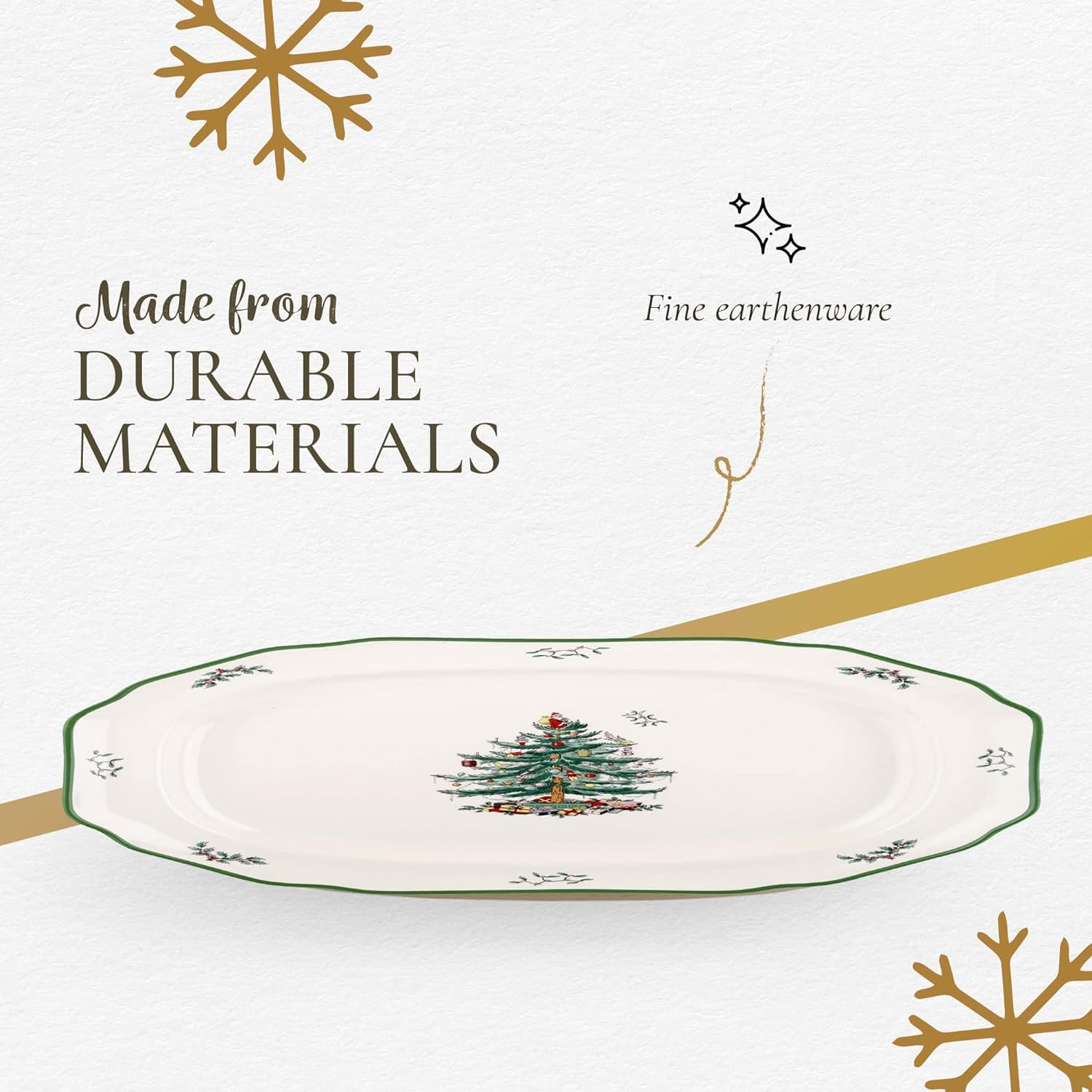 Green-banded Christmas Tree motif on fine porcelain