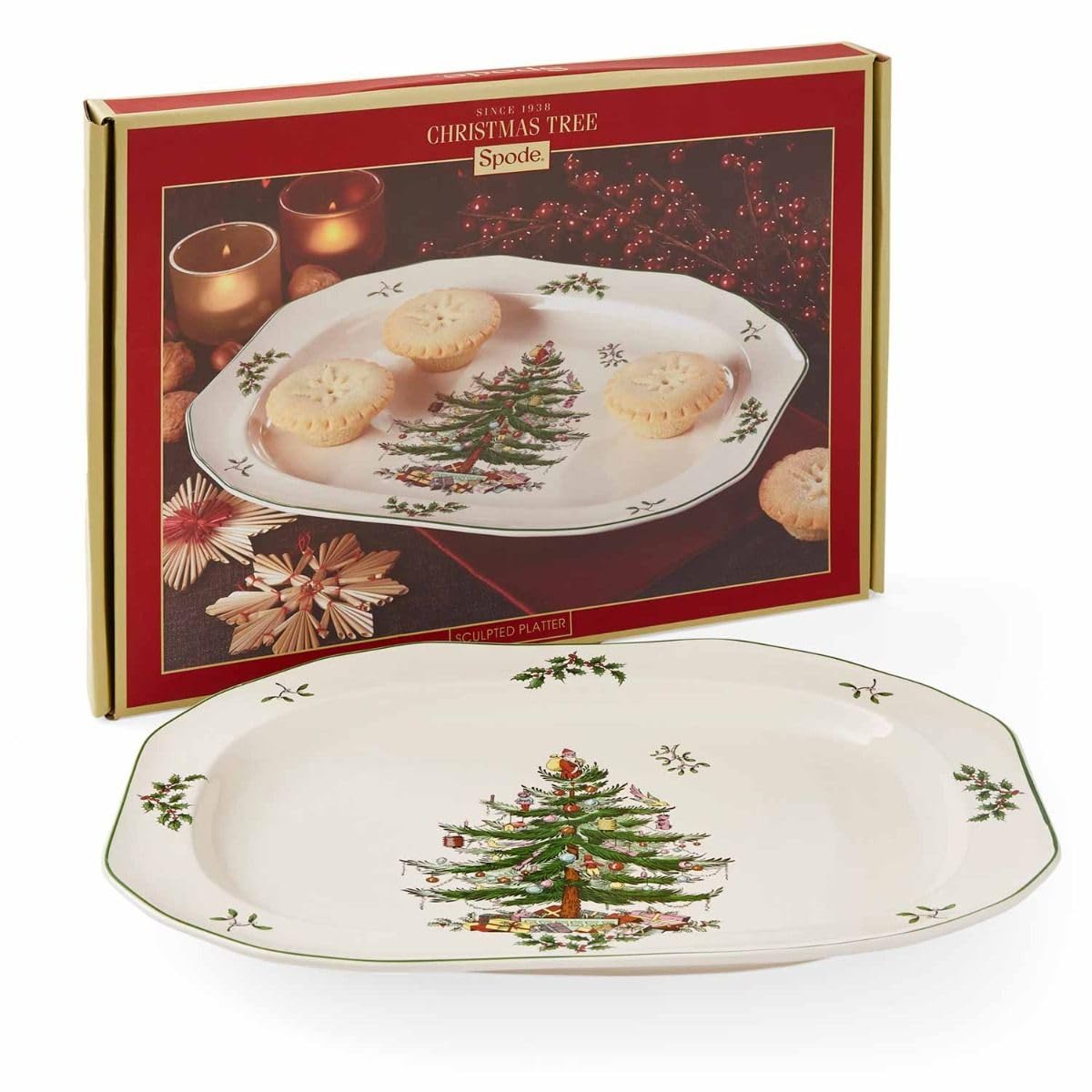 Spode Christmas Tree holiday table centerpiece platter enhancing the seasonal table