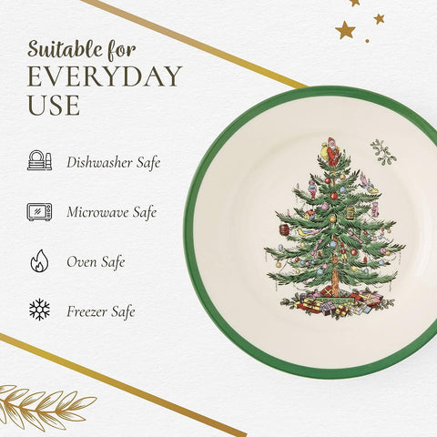 Spode Christmas Tree salad plates paired with cheeses and fruit for elegant entertaining.