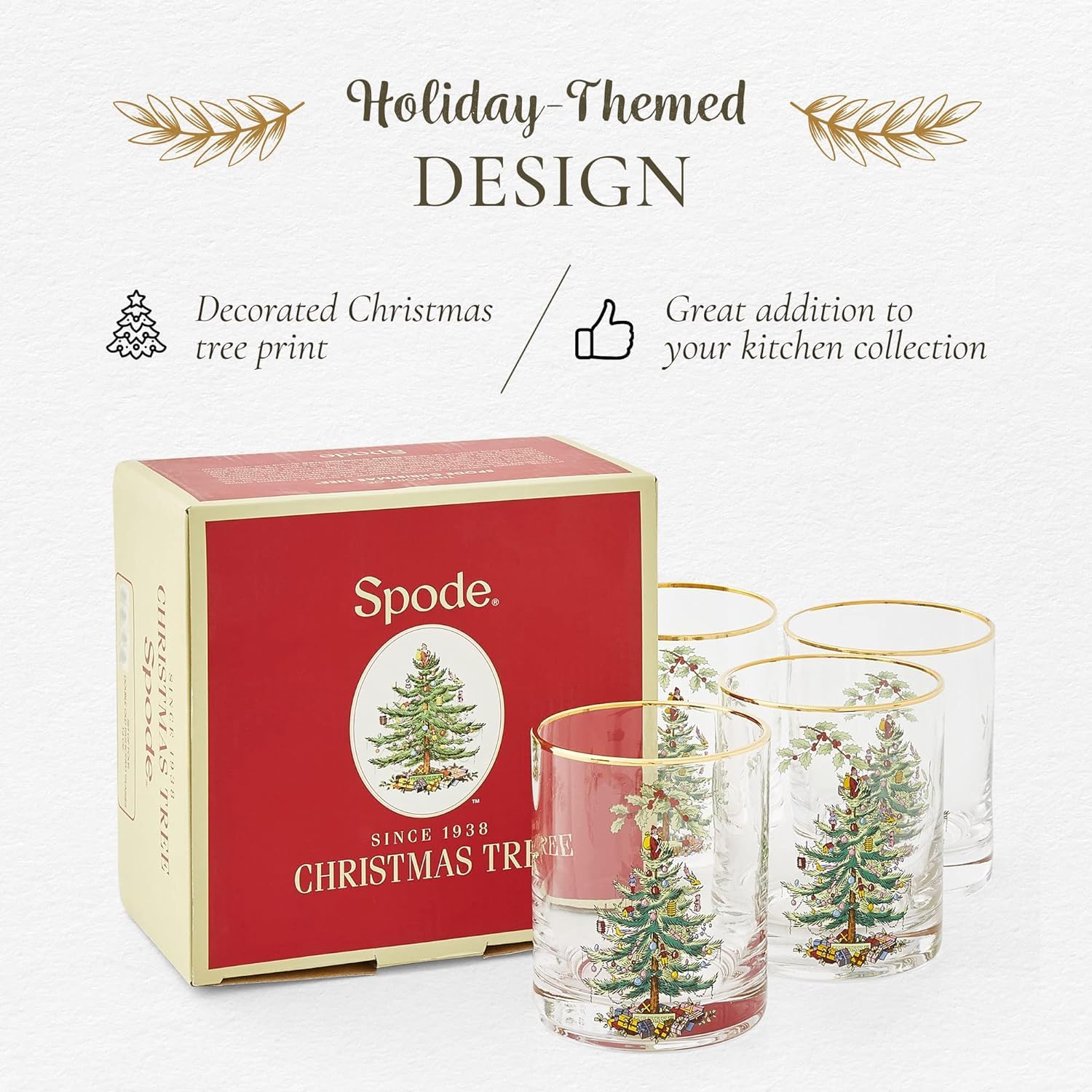 Spode Christmas Tree glass enhances holiday tablesettings with clear clarity and seasonal charm