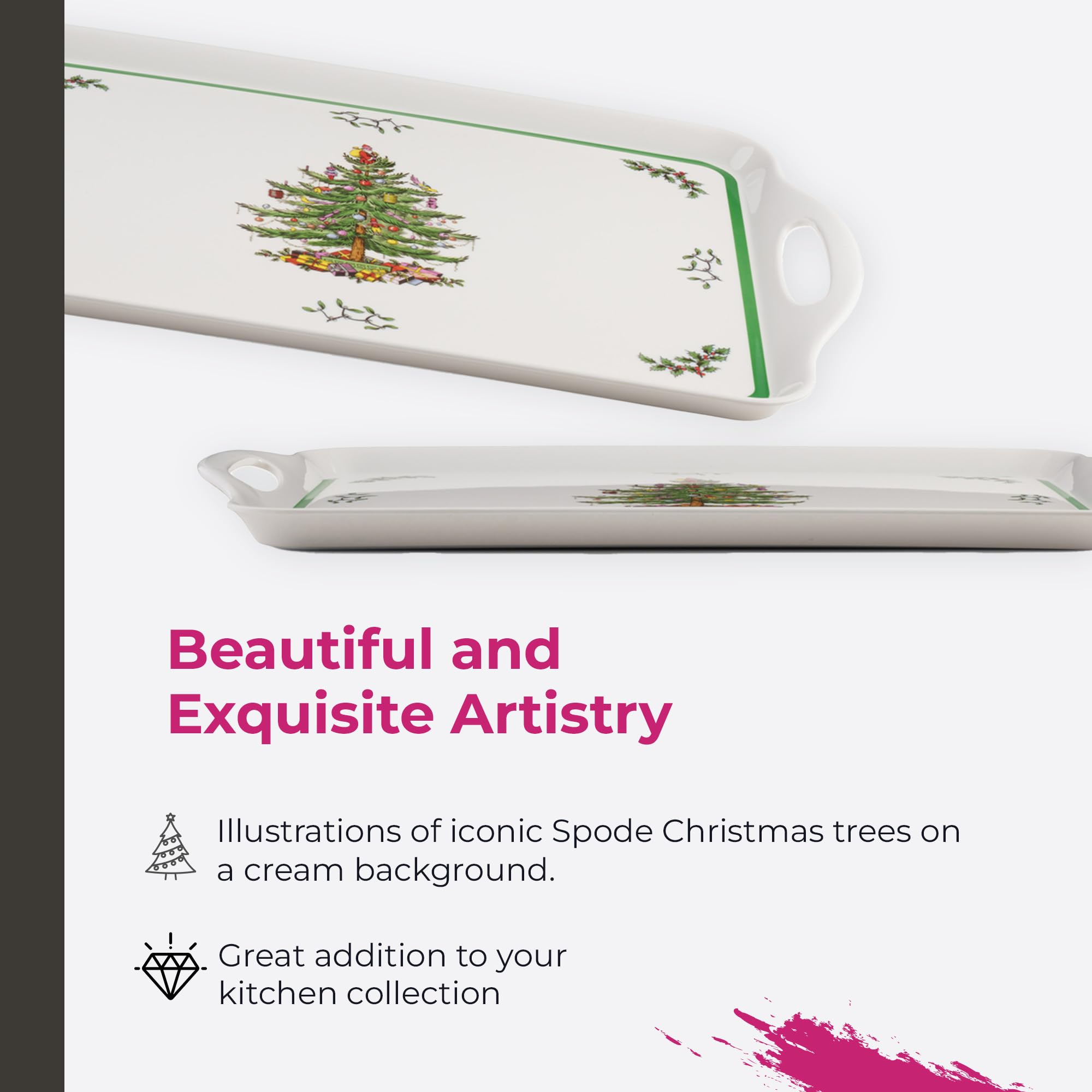 Spode Christmas Tree melamine tray dessert display, festive centerpiece.