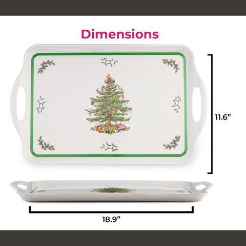 Spode Christmas Tree melamine tray gift idea for hosts and holiday lovers.