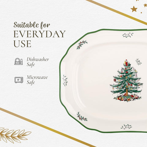 Dishwasher-safe and microwave-safe Spode platter for easy reheating and cleaning