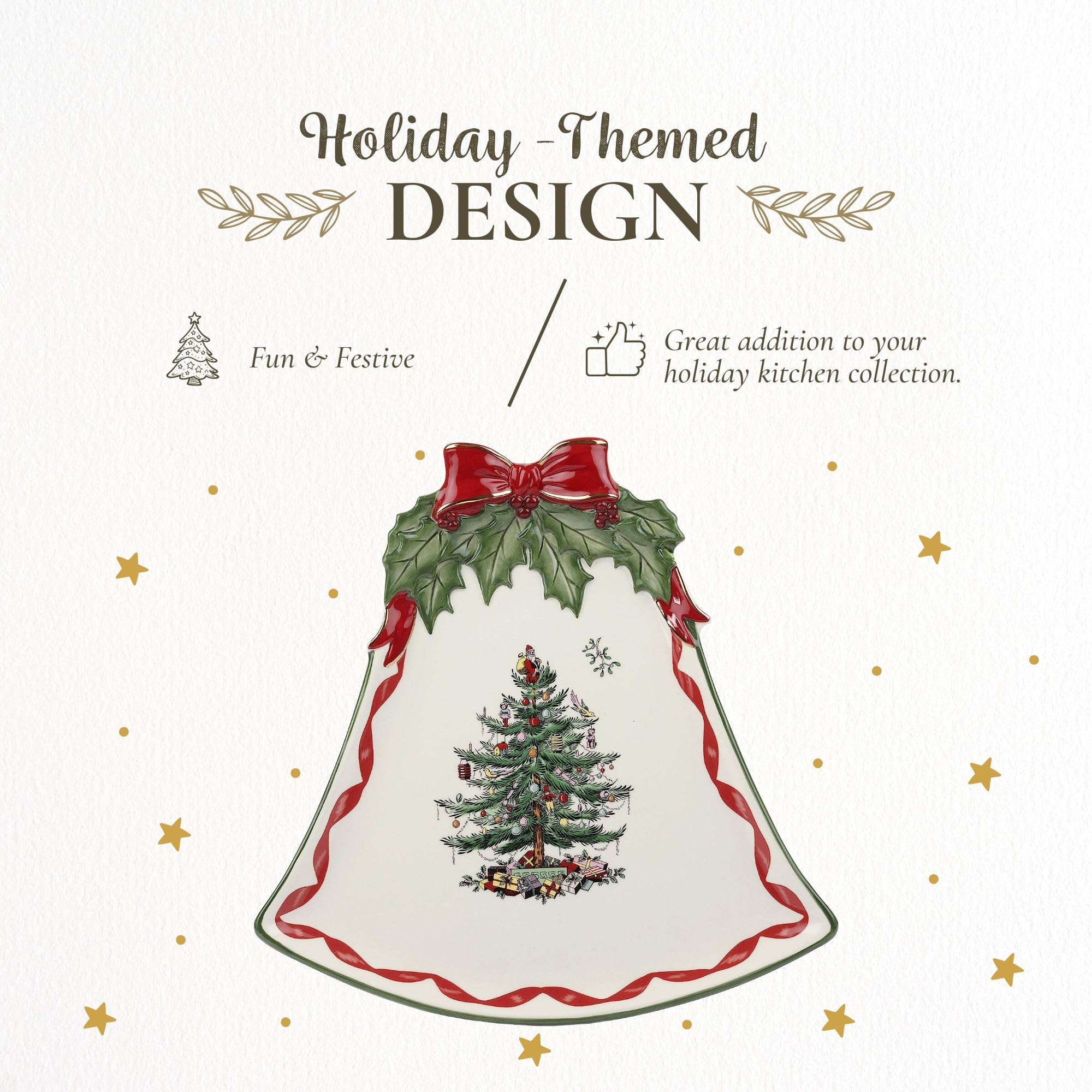 Spode plate featuring Christmas tree and mistletoe detail for seasonal charm.