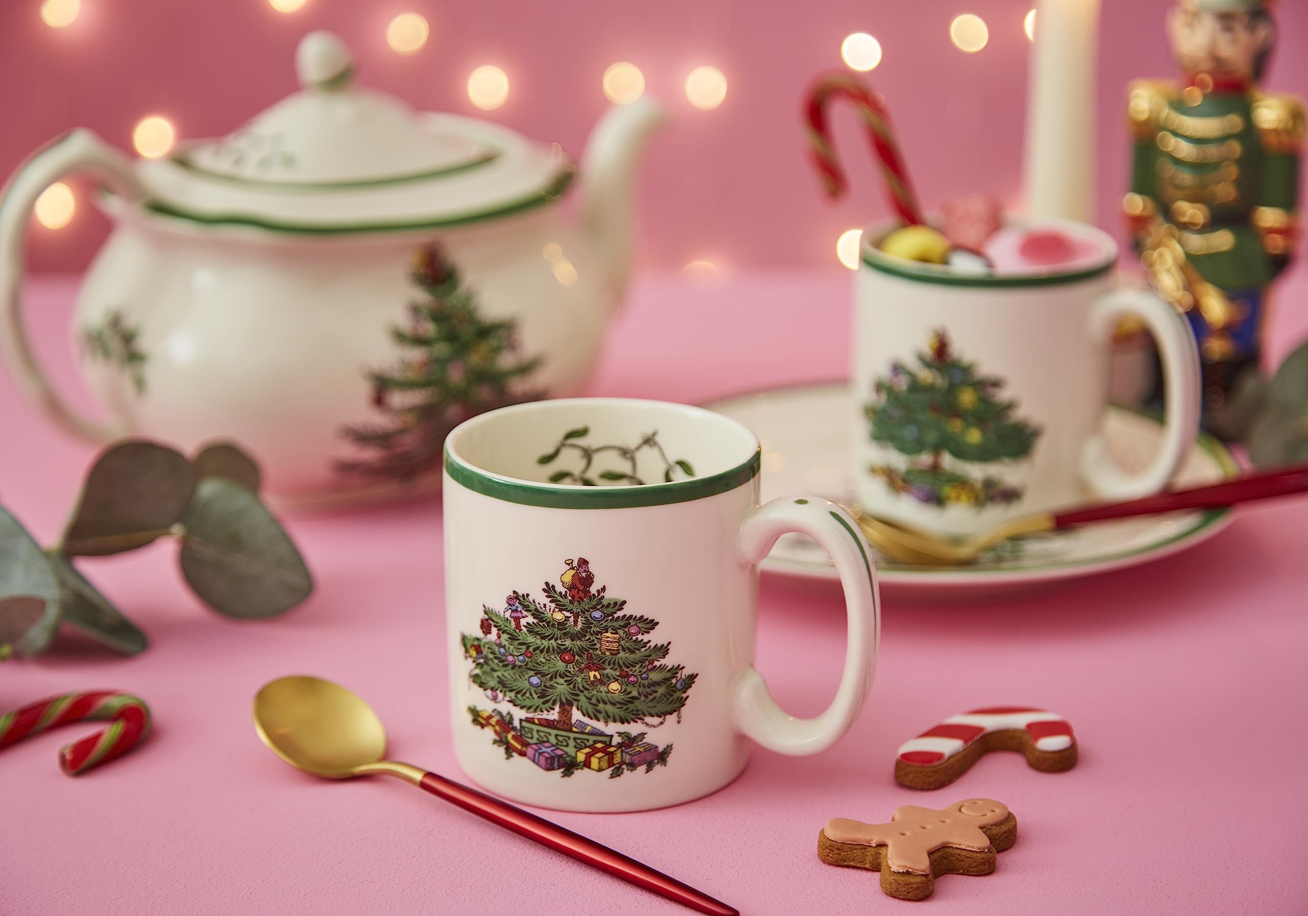 Spode Christmas Tree Mug collectible design enhances holiday table décor.