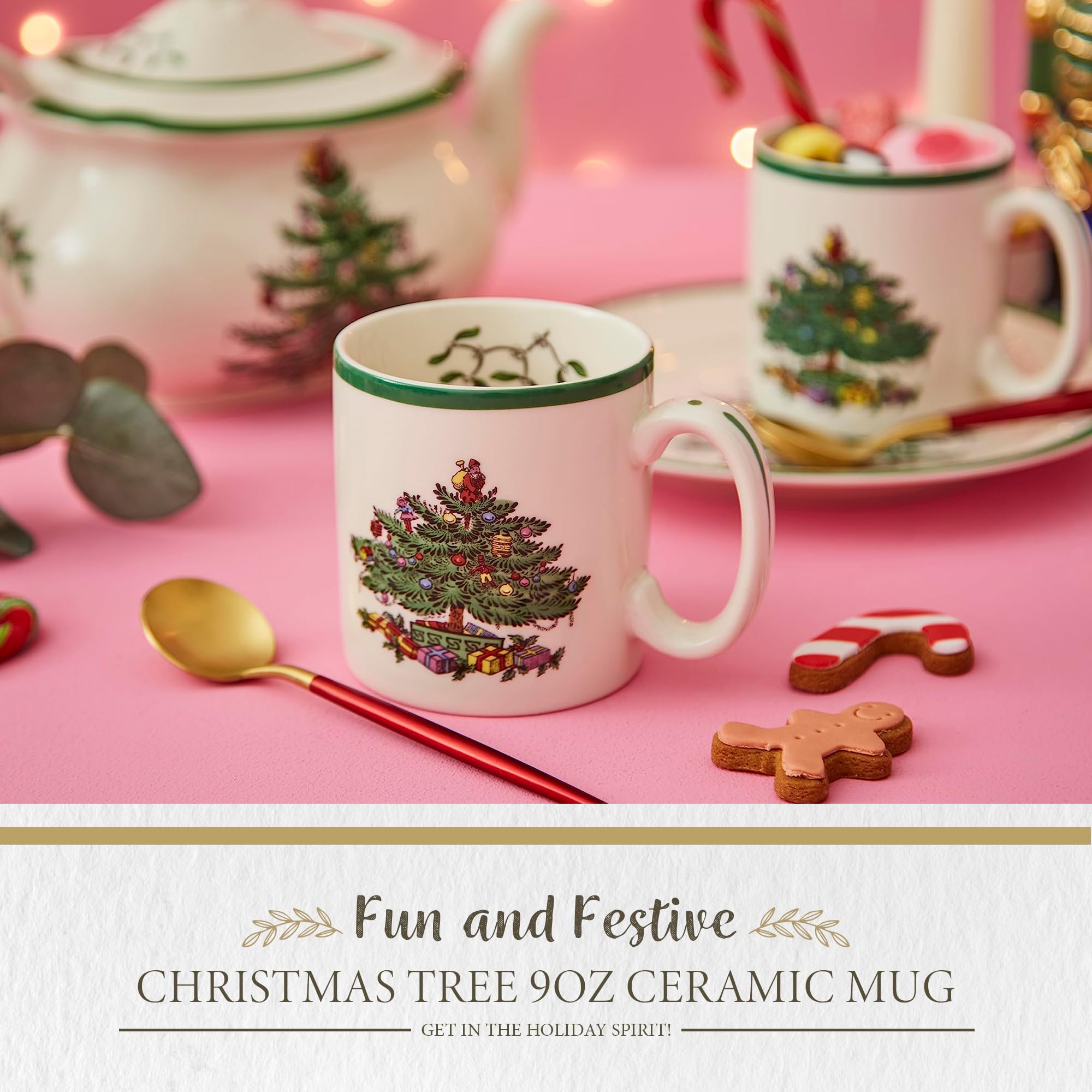 Spode Christmas Tree Mug cozy morning coffee by a chilly window.